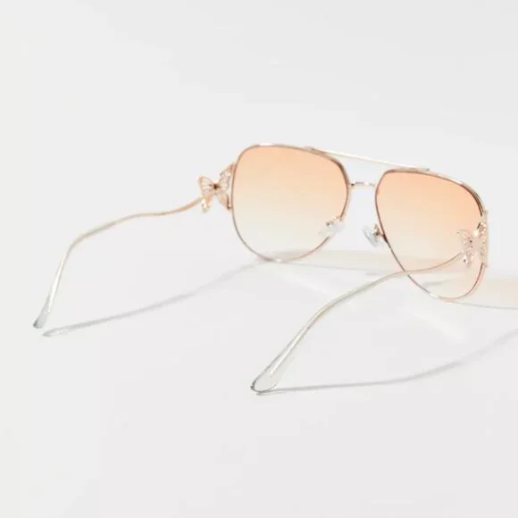 NWT New Goldie Butterfly Metal Aviator Sunglasses Shades Women's One Size Gold - Picture 3 of 4